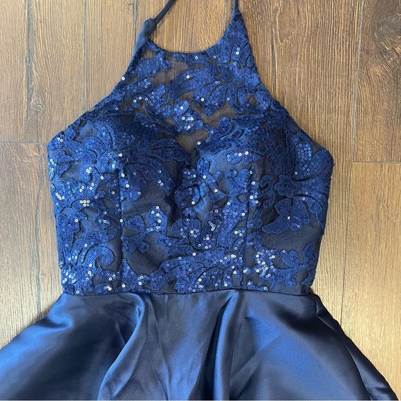 JOLENE navy satin and sequin halter dress SZ 10 - Picture 4 of 6